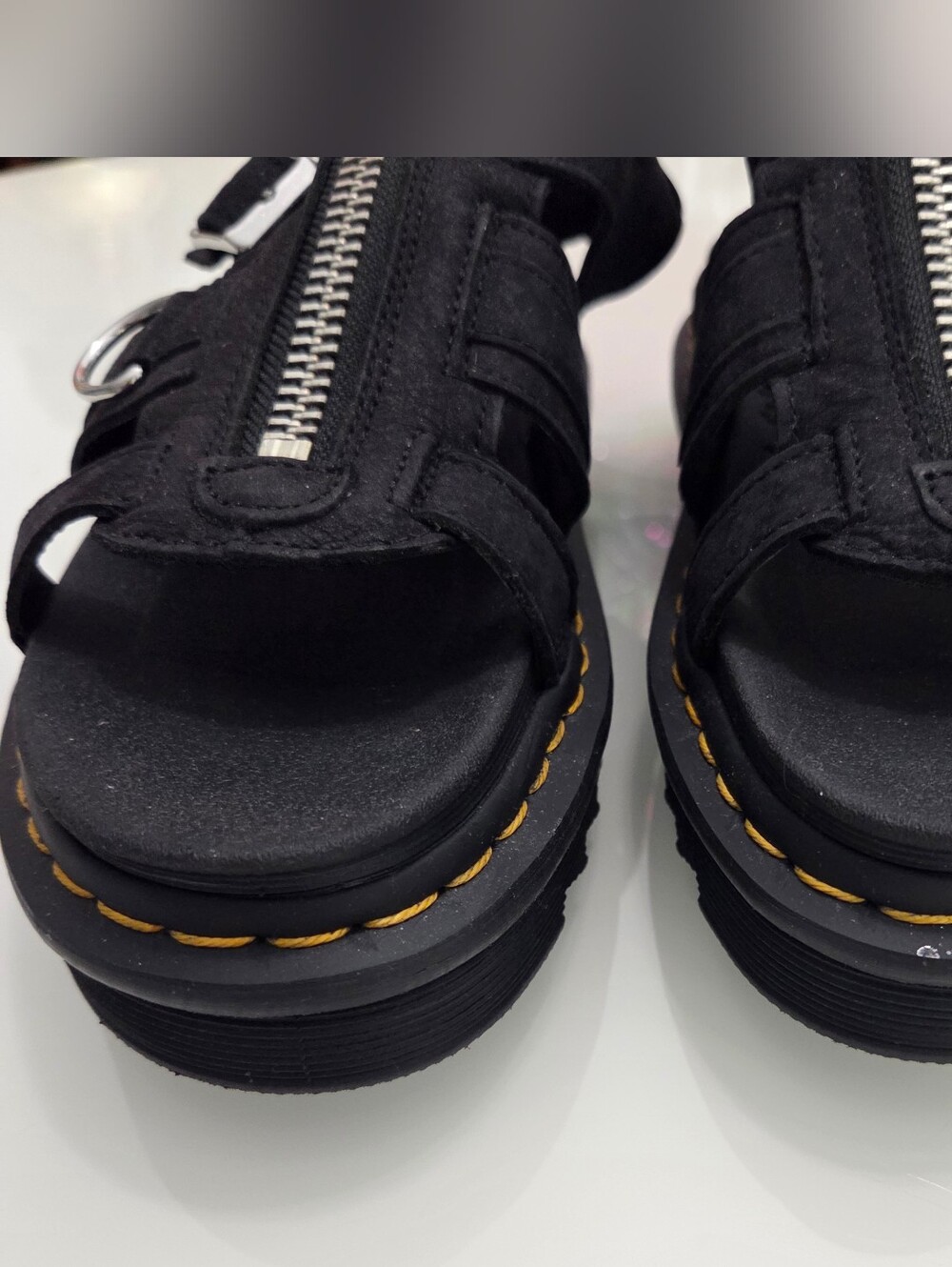 NWOB Dr. Martens Black Leather Front-Zip Sandals with Silver Hardware - Picture 3 of 13